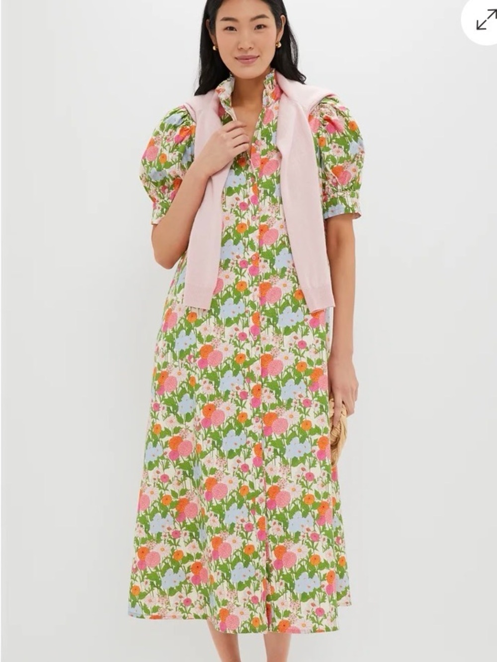 Tuckernuck Hyacinth House Puff-Sleeve Midi Dress in Green & Pink-XS ,NWOT